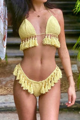 Boho Crochet Fringe Two Piece Bikini Set