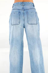 Casual High Waist Washed Straight Jeans