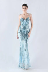 Boned Sequin Embroidered Formal Dress