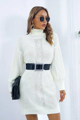 Cable Knit Turtleneck Sweater Dress