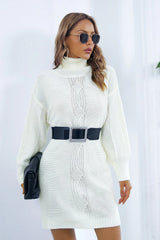 Cable Knit Turtleneck Sweater Dress