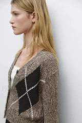 Brown Diamond Knit Cardigan