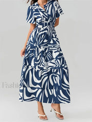 V Neck Flare Sleeve Pocket Maxi Dress