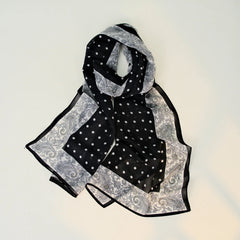 Black White Paisley Polka Dot Long Chiffon Scarf