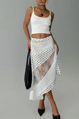 Sheer Polka Dot Asymmetrical Skirt