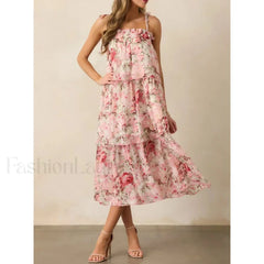 Tiered Lace-Up Cami Midi Dress