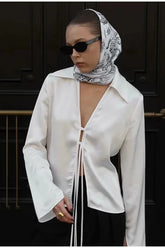 V-Neck Tie-Front Blouse