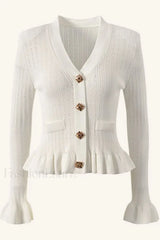 Elegant Lotus Leaf Hem Knit Cardigan