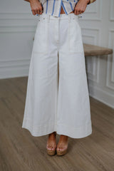 Stitch Detail Wide Leg Pant-Ecru