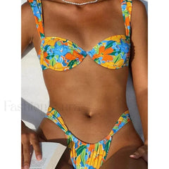 Push Up Floral Thong Bikini Set