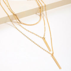 Minimalist Geometric Bar Pendant Layered Chain Necklace