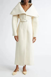 Wide Lapel Long Wool Blend Overcoat