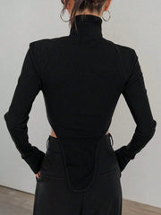 Cut Out High Trendy Neck Asymmetric Hem Top