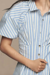 Collared Striped Shirt Button-Front Work Skirt