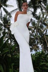 One-Shoulder Ruffled Floral Knit Maxi Dress