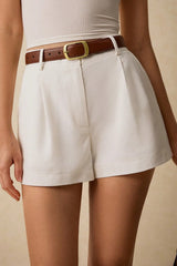 High Waist Pleated Wide Leg Tailored Shorts
