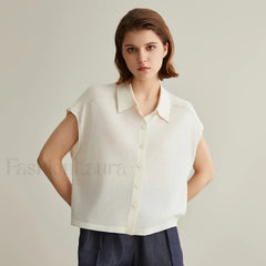 Linen Silk Polo Knitted Cardigan T-Shirt