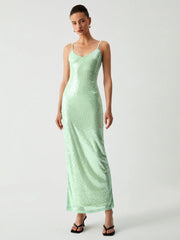 Triggered Sequin Open Trendy Back Long Dress
