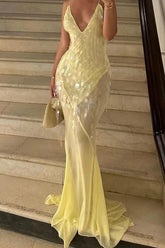 Sequin Mermaid V Neck Maxi Dress