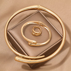 3 Piece Heavy Geometric Bracelet, Ring & Necklace Set