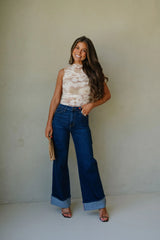 Cuffed Palazzo Jeans-Dark Wash