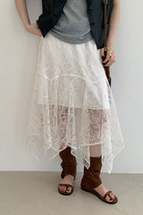 Vintage Asymmetrical Lace Midi Boho Skirt