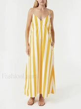 Yellow Striped Pocket Maxi Dress