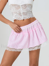 Plaid Lace Patchwork Mini Skirt