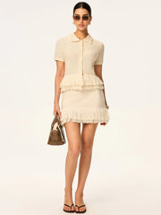 Fringed Knit Mini Skirt