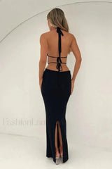 Lace Hollow Deep V-Neck Strappy Maxi Dress