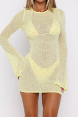 Sheer Knit Long Sleeve Vacation Dress