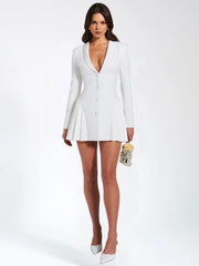 Delia White Blazer Charming Dress with Pleated Detail