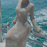 Sheer Backless Long Sleeve Cover Up