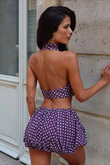 Polka Dot Halter Neck Bubble Hem Skirt Set