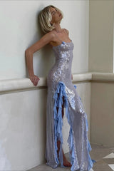 Sexy Sequin Sheer Ruffle Maxi Dress