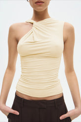 Twist Front Off Shoulder Sleeveless Solid Tank Top