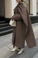 Long Line Scarf Neck Wool Style Overcoat