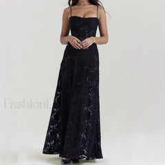 Embroidered Lace Off Shoulder Maxi Dress