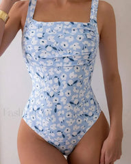 Print Strapped Backless Push Up One Piece