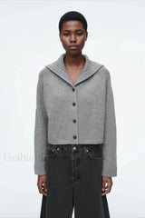 Spring Gray Crew-neck Knit Cardigan