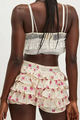 Tiered Ruffle Low Rise Elastic Waist Shorts