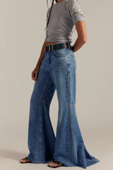 High Waist Patchwork Slim Flare Long Jeans