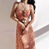 Orange Shirred Smocked Floral Dress