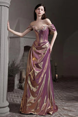 Off Shoulder Ruched Satin Elegant Prom Dress