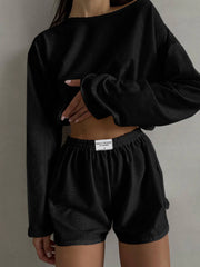 Solid Ripped Graceful Split Shorts Set