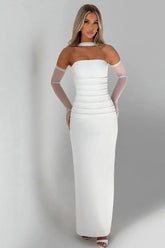 Sheer Sleeve Bustier Gown Formal Dress