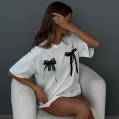 Simple Style Bow Cotton T-Shirt
