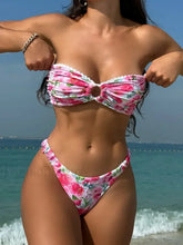Bandeau Floral Wrinkled Bikini Set