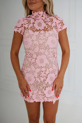 Quinn Cap Sleeve lace Mini Dress-Candy Pink