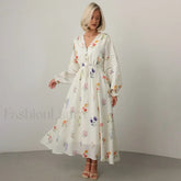 Floral Lantern-Sleeve Boho Dress